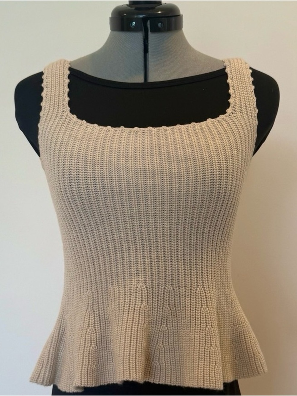 Beige Ribbed Peplum Tank Top - Women